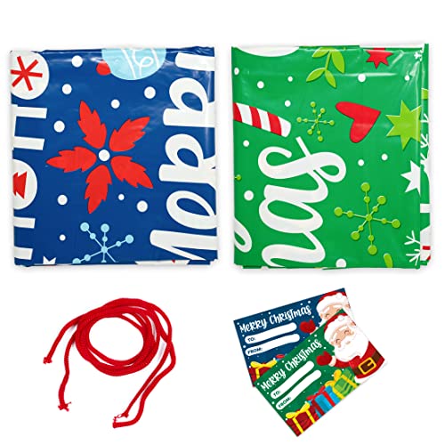 Bike Gift Bag 2 Pack - Giant Christmas Gift Bags for Huge Gifts - 72”x60” Bicycle Oversized Jumbo Extra Large Xmas Present Gift Bags Plastic Wrapping Sack - Heavy Duty Pack with Tags & String Ties