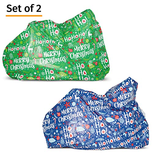 Bike Gift Bag 2 Pack - Giant Christmas Gift Bags for Huge Gifts - 72”x60” Bicycle Oversized Jumbo Extra Large Xmas Present Gift Bags Plastic Wrapping Sack - Heavy Duty Pack with Tags & String Ties