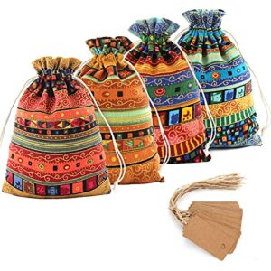 24 pieces egyptian ethnic style jewelry candy pouch,5 x 7 inch small drawstring gift bags cotton cloth sachet with tags and ropes for coin party favor retail supply wedding holiday (5 x 7inch,mixed color)