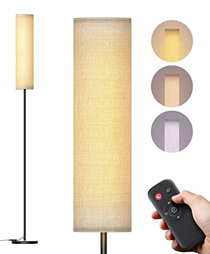 Lithomy Floor Lamp,4 Color Temperature Modern LED Standing Lamp,Stepless Dimmer Remote Control Floor Lamps for Living Room/Bedroom/Office,3000k-7000k Elegant Tall Lamps with Linen Lamp Shade,Timmer