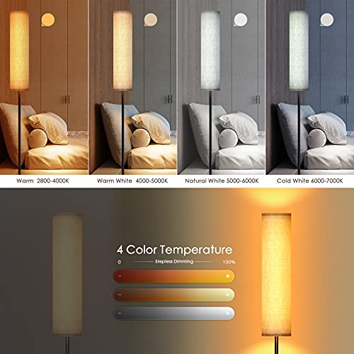 Lithomy Floor Lamp,4 Color Temperature Modern LED Standing Lamp,Stepless Dimmer Remote Control Floor Lamps for Living Room/Bedroom/Office,3000k-7000k Elegant Tall Lamps with Linen Lamp Shade,Timmer