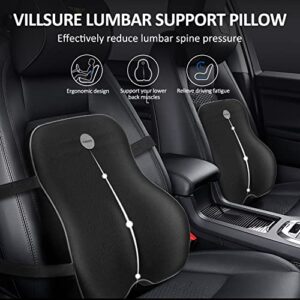 Villsure Lumbar Support Pillow, Memory Foam Back Cushion Pillow for Office Chair,Computer/Car Seat and Wheelchair with Breathable 3D Mesh ,Ergonomic Orthopedic Backrest for Back Pain Relief