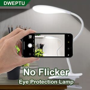 DWEPTU LED Desk Lamp Eye-Caring Clamp Light Clamp Lamps Reading Lights with USB Port, 360°Flexible Gooseneck Bed Night Light (Include AC Power Plug)