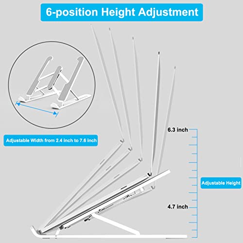 Adjustable Laptop Stand for Desk, Portable Computer Stand Laptop Riser for Desk, Fold able Laptop Holder, 6 Angles Computer Riser, Compatible with 9-15.6 Inch Laptops, Phone, Tablets, Books (White)