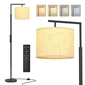 pesrae floor lamp for living room, led floor lamp with remote control, 4 color temperature led bulb included, modern standing lamp with linen lampshade for bedroom,matte black