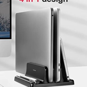 Vaydeer Plastic Dual-Slot Adjustable Vertical Laptop Stand 4 in 1 Design Space-Saving for All MacBook, Chromebook, Surface, Dell, iPad Up to 17.3 Inches - Black