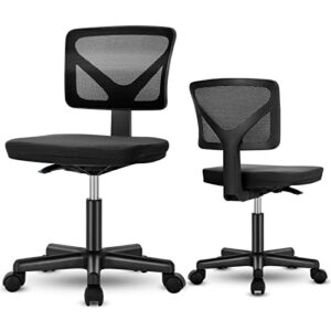 armless mesh office chair, ergonomic computer desk chair, no armrest small mid back executive task chair with lumbar support and swivel rolling for small spaces, black