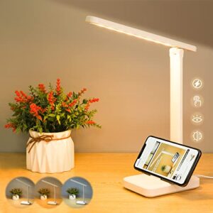 candyfouse led desk lamp with touch control, reading lamp no flicker, 3 color modes, foldable table lamp, eye caring reading light for office, home, dormitory, usb interface dc5v 1a