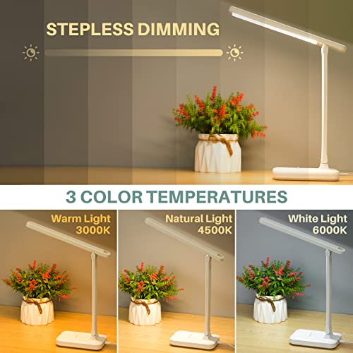 candyfouse LED Desk Lamp with Touch Control, Reading Lamp No Flicker, 3 Color Modes, Foldable Table Lamp, Eye Caring Reading Light for Office, Home, Dormitory, USB Interface DC5V 1A