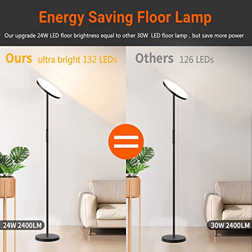 Floor Lamp, 2400LM Bright LED Torchiere Floor Lamp with Stepless Dimmable 4 Color Temperatures, Tall Standing Room Lamp with Remote & Touch Control, LED Floor Lamps for Living Room Bedroom Office