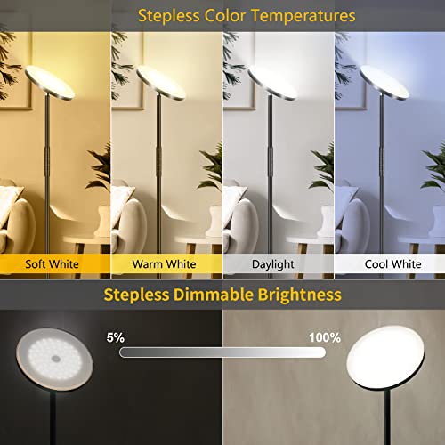 Floor Lamp, 2400LM Bright LED Torchiere Floor Lamp with Stepless Dimmable 4 Color Temperatures, Tall Standing Room Lamp with Remote & Touch Control, LED Floor Lamps for Living Room Bedroom Office