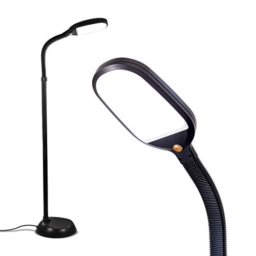 Brightech Litespan - Bright LED Floor Lamp for Crafts and Reading, Estheticians' Light for Lash Extensions, Adjustable Gooseneck Standing Lamp for Living Room, Bedroom and Office - Jet Black