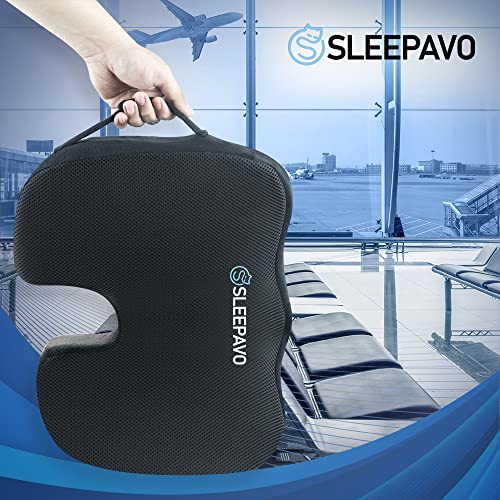 Sleepavo Black Memory Foam Seat Cushion for Office Chair - Pillow for Sciatica, Coccyx, Back, Tailbone & Lower Back Pain Relief - Orthopedic Chair Pad for Lumbar Support in Office Desk, Car & Airplane