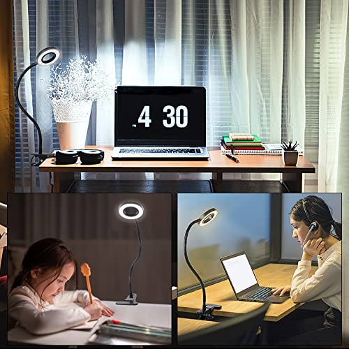 Woputne Desk Lamp Clip on Lamp, Clamp Lamp for Video Conference Lighting, Desk Light for Home Office, USB Reading Lamp Flexible Ring Light for Headboard, Computer Webcam, Zoom Meeting