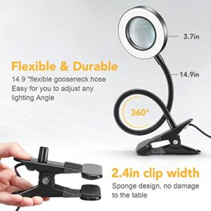 Magnifying Glass with Light 5X, 9w Clip on Light, 48 LED Desk Lamp wtih Clamp Light, 3 Modes Dimmable Magnifying Lamp, LED Desk Light, Clamp Lamp, Clip on Lamps for Bed Desk Work Crafts Workbench