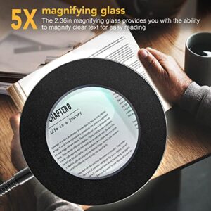 Magnifying Glass with Light 5X, 9w Clip on Light, 48 LED Desk Lamp wtih Clamp Light, 3 Modes Dimmable Magnifying Lamp, LED Desk Light, Clamp Lamp, Clip on Lamps for Bed Desk Work Crafts Workbench