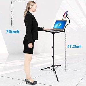 Projector Stand,Laptop Tripod Stand Adjustable Height 17.7 to 47.2 Inch with Gooseneck Phone Holder, Portable Projector Stand Tripod for Outdoor Movies-Detachable Computer DJ Racks Holder Mount