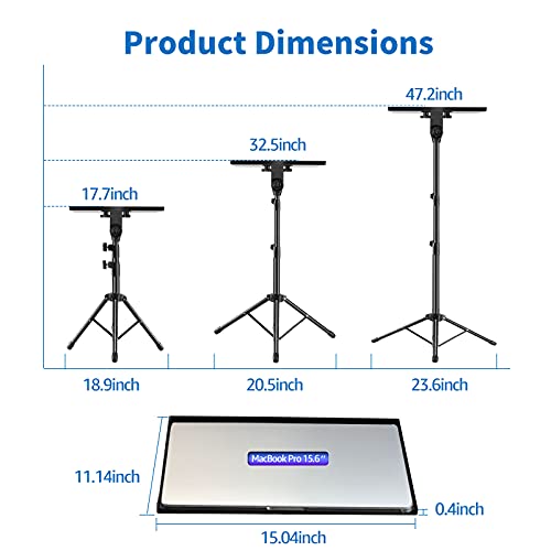 Projector Stand,Laptop Tripod Stand Adjustable Height 17.7 to 47.2 Inch with Gooseneck Phone Holder, Portable Projector Stand Tripod for Outdoor Movies-Detachable Computer DJ Racks Holder Mount