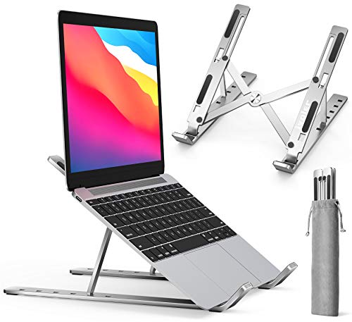 ivoler Laptop Stand, Laptop Holder Riser Computer Tablet Stand, 6 Angles Adjustable Aluminum Ergonomic Foldable Portable Desktop Holder Compatible with MacBook,iPad, HP, Dell, Lenovo 10-15.6” Silver