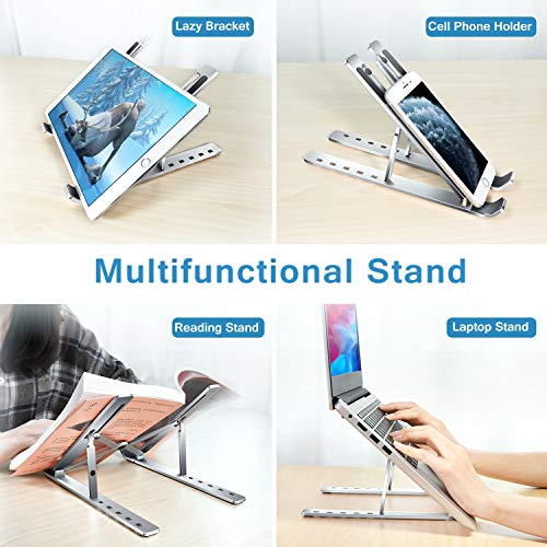 ivoler Laptop Stand, Laptop Holder Riser Computer Tablet Stand, 6 Angles Adjustable Aluminum Ergonomic Foldable Portable Desktop Holder Compatible with MacBook,iPad, HP, Dell, Lenovo 10-15.6” Silver