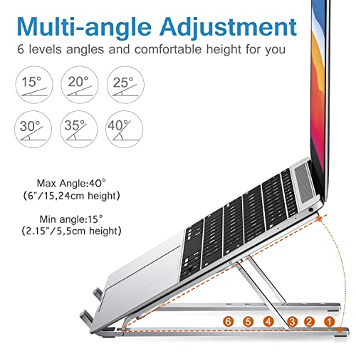 ivoler Laptop Stand, Laptop Holder Riser Computer Tablet Stand, 6 Angles Adjustable Aluminum Ergonomic Foldable Portable Desktop Holder Compatible with MacBook,iPad, HP, Dell, Lenovo 10-15.6” Silver