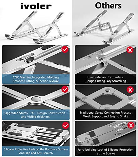 ivoler Laptop Stand, Laptop Holder Riser Computer Tablet Stand, 6 Angles Adjustable Aluminum Ergonomic Foldable Portable Desktop Holder Compatible with MacBook,iPad, HP, Dell, Lenovo 10-15.6” Silver