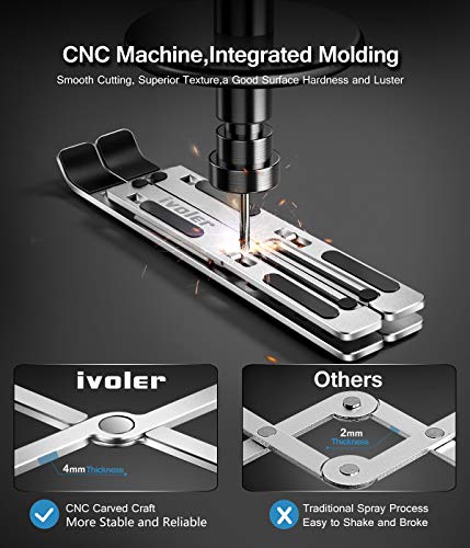 ivoler Laptop Stand, Laptop Holder Riser Computer Tablet Stand, 6 Angles Adjustable Aluminum Ergonomic Foldable Portable Desktop Holder Compatible with MacBook,iPad, HP, Dell, Lenovo 10-15.6” Silver