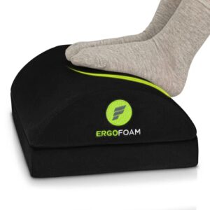 ergofoam adjustable foot rest under desk for added height – large premium velvet soft foam footrest for desk – most comfortable desk foot rest in the world for back, lumbar, knee pain (black)