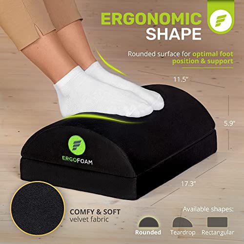 ErgoFoam Adjustable Foot Rest Under Desk for Added Height - Large Premium Velvet Soft Foam Footrest for Desk - Most Comfortable Desk Foot Rest in The World for Back, Lumbar, Knee Pain (Black)