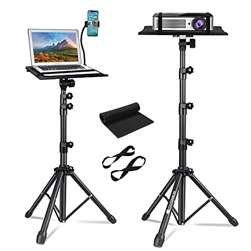 Projector Tripod Stand, Laptop Tripod Adjustable Height 23 to 63 Inch, Portable Projector Stand for Outdoor Movies, Computer DJ Racks Mount Holder with Gooseneck Phone Holder, Apply to Stage or Studio