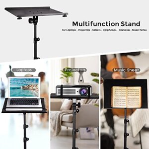 Projector Tripod Stand, Laptop Tripod Adjustable Height 23 to 63 Inch, Portable Projector Stand for Outdoor Movies, Computer DJ Racks Mount Holder with Gooseneck Phone Holder, Apply to Stage or Studio