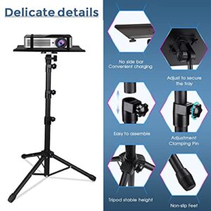 Projector Tripod Stand, Laptop Tripod Adjustable Height 23 to 63 Inch, Portable Projector Stand for Outdoor Movies, Computer DJ Racks Mount Holder with Gooseneck Phone Holder, Apply to Stage or Studio