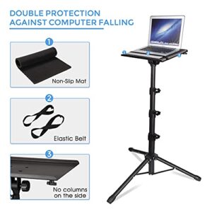 Projector Tripod Stand, Laptop Tripod Adjustable Height 23 to 63 Inch, Portable Projector Stand for Outdoor Movies, Computer DJ Racks Mount Holder with Gooseneck Phone Holder, Apply to Stage or Studio