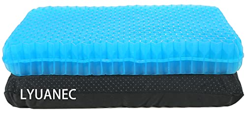 Gel Seat Cushion 2.4 Inch Thick, Double Thicken Layer, Relief Tailbone Pressure, Breathable Honeycomb Design Gel Cushion with Washable Non-Slip Cover for Office Chair, Car Seat, Wheelchair (Blue)