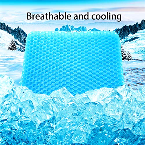 Gel Seat Cushion 2.4 Inch Thick, Double Thicken Layer, Relief Tailbone Pressure, Breathable Honeycomb Design Gel Cushion with Washable Non-Slip Cover for Office Chair, Car Seat, Wheelchair (Blue)