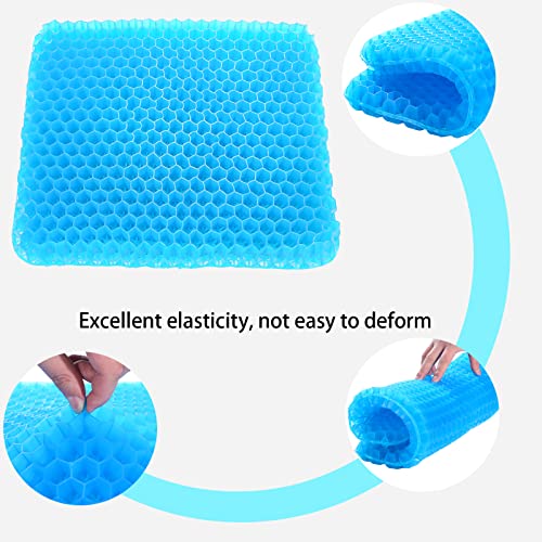 Gel Seat Cushion 2.4 Inch Thick, Double Thicken Layer, Relief Tailbone Pressure, Breathable Honeycomb Design Gel Cushion with Washable Non-Slip Cover for Office Chair, Car Seat, Wheelchair (Blue)