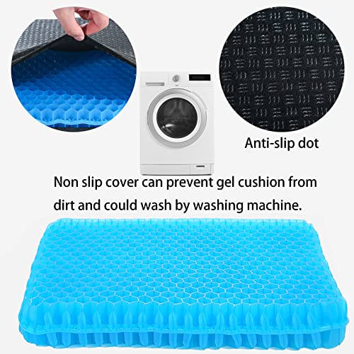 Gel Seat Cushion 2.4 Inch Thick, Double Thicken Layer, Relief Tailbone Pressure, Breathable Honeycomb Design Gel Cushion with Washable Non-Slip Cover for Office Chair, Car Seat, Wheelchair (Blue)