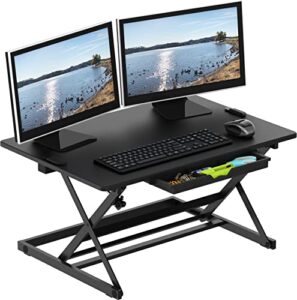 shw 32-inch height adjustable standing desk converter riser workstation, black