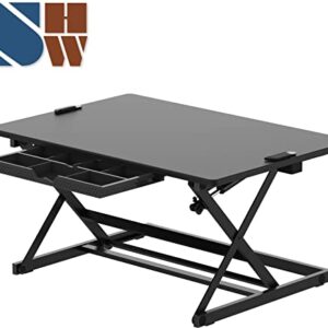 SHW 32-Inch Height Adjustable Standing Desk Converter Riser Workstation, Black