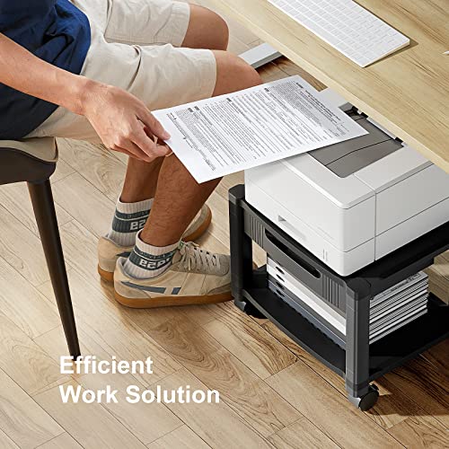 HUANUO Printer Stand - Under Desk Printer Stand with Cable Management & Storage Drawers, Height Adjustable Printer Desk with 4 Wheels & Lock Mechanism for Mini 3D Printer HNDPS