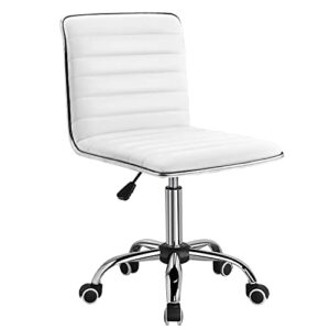 furmax mid back task chair,low back leather swivel office chair,computer desk chair retro with armless ribbed (white)