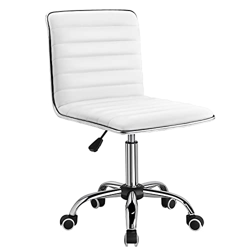 Furmax Mid Back Task Chair,Low Back Leather Swivel Office Chair,Computer Desk Chair Retro with Armless Ribbed (White)