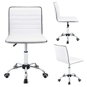 Furmax Mid Back Task Chair,Low Back Leather Swivel Office Chair,Computer Desk Chair Retro with Armless Ribbed (White)