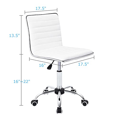 Furmax Mid Back Task Chair,Low Back Leather Swivel Office Chair,Computer Desk Chair Retro with Armless Ribbed (White)