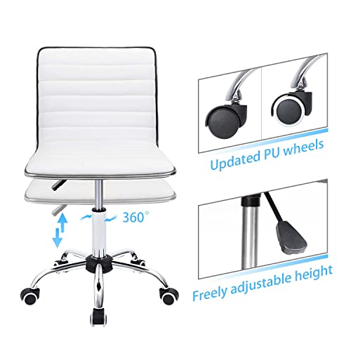 Furmax Mid Back Task Chair,Low Back Leather Swivel Office Chair,Computer Desk Chair Retro with Armless Ribbed (White)