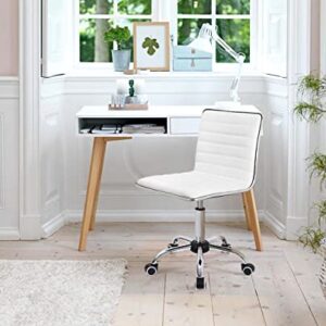 Furmax Mid Back Task Chair,Low Back Leather Swivel Office Chair,Computer Desk Chair Retro with Armless Ribbed (White)