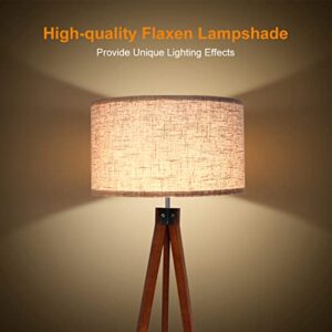 LEPOWER Wood Tripod Floor Lamp, Mid Century Standing Lamp, Modern Design Studying Light for Living Room, Bedroom, Study Room and Office, Flaxen Lamp Shade with E26 Lamp Base