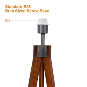 LEPOWER Wood Tripod Floor Lamp, Mid Century Standing Lamp, Modern Design Studying Light for Living Room, Bedroom, Study Room and Office, Flaxen Lamp Shade with E26 Lamp Base