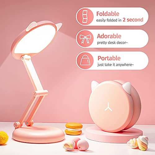 One Fire Cute Desk Lamp Pink Lamp Kawaii Desk Accessories, 8 Brightness Cute Lamp Cat Lamp Kawaii Accessories, Foldable & Portable Pink Cute Desk Accessories Kawaii Room Decor,Kawaii Stuff Cute Things