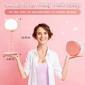 One Fire Cute Desk Lamp Pink Lamp Kawaii Desk Accessories, 8 Brightness Cute Lamp Cat Lamp Kawaii Accessories, Foldable & Portable Pink Cute Desk Accessories Kawaii Room Decor,Kawaii Stuff Cute Things